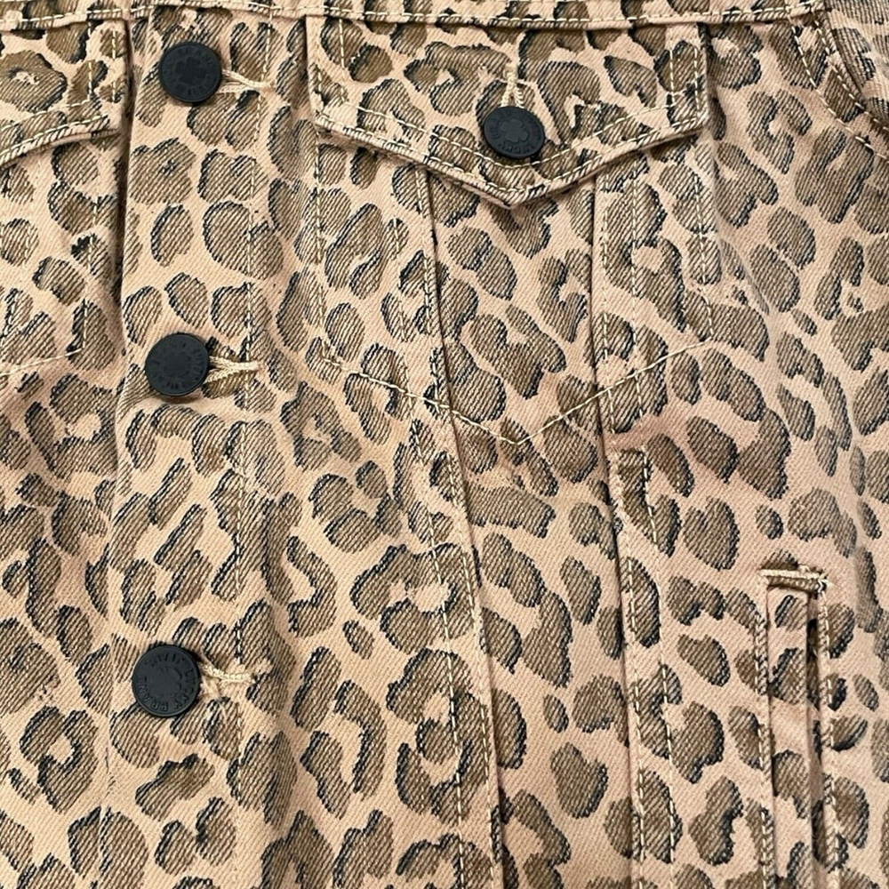 Lucky Brand Womens XS Leopard Denim Jacket The Tomboy Trucker Animal Print Brown - Picture 5 of 16